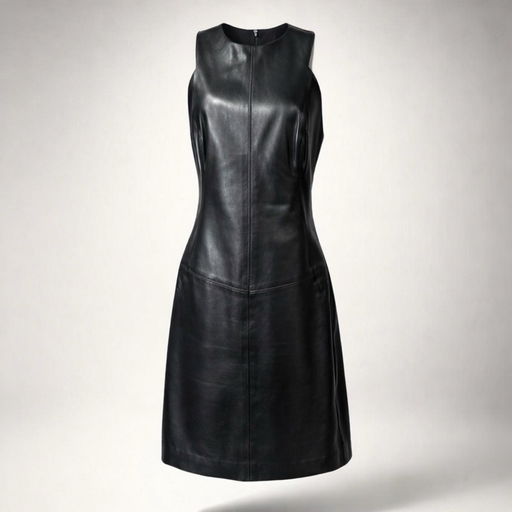 Chaiken sleeveless lambskin leather mini dress, black, notched back, sz0, EUC